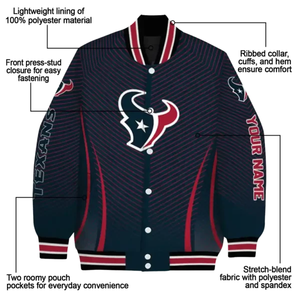 personalized houston texans chevron arrow blue varsity jacket new arrival.webp
