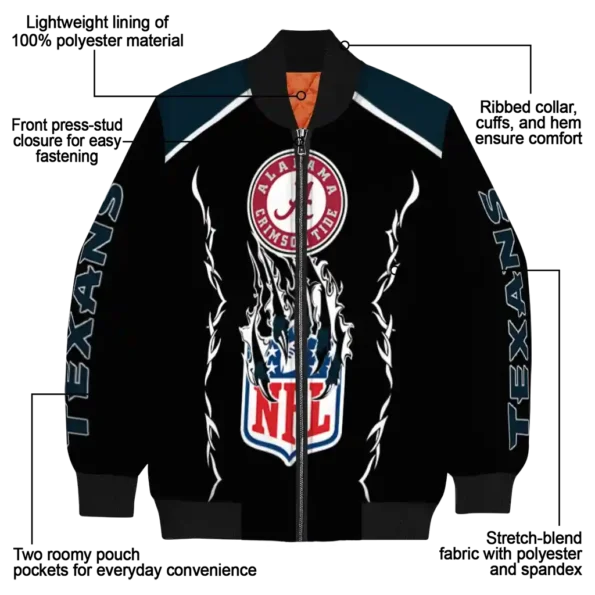 personalized houston texans claw blood blue black bomber jacket new arrival