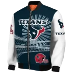 personalized houston texans ferris arena blue white bomber jacket best selling