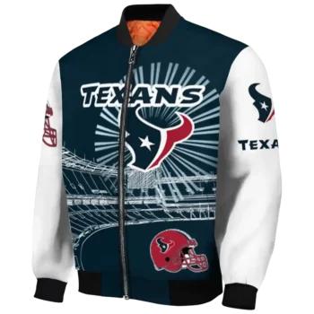 personalized houston texans ferris arena blue white bomber jacket best selling