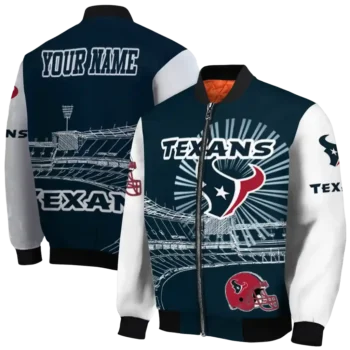 personalized houston texans ferris arena blue white bomber jacket fashion forward
