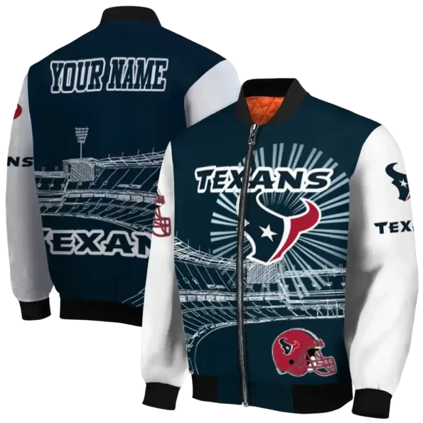 personalized houston texans ferris arena blue white bomber jacket fashion forward