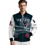 personalized houston texans ferris arena blue white bomber jacket best selling