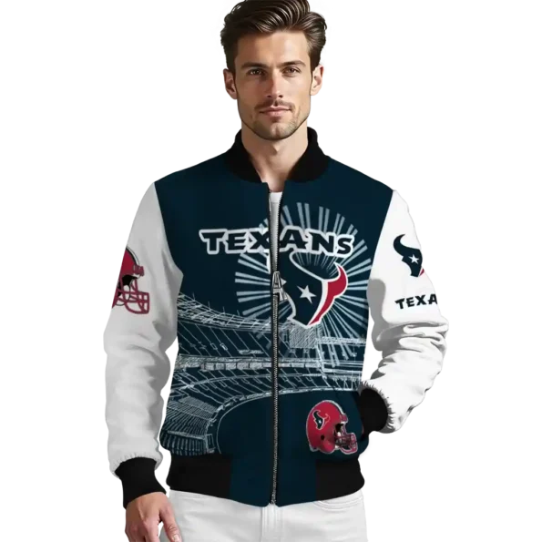 personalized houston texans ferris arena blue white bomber jacket high quality