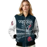 personalized houston texans ferris arena blue white bomber jacket best selling