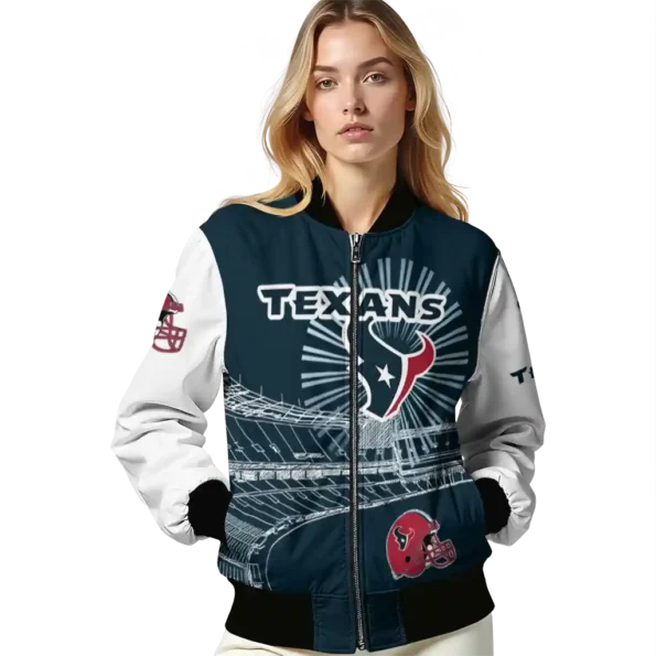 personalized houston texans ferris arena blue white bomber jacket latest model