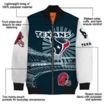 personalized houston texans ferris arena blue white bomber jacket best selling