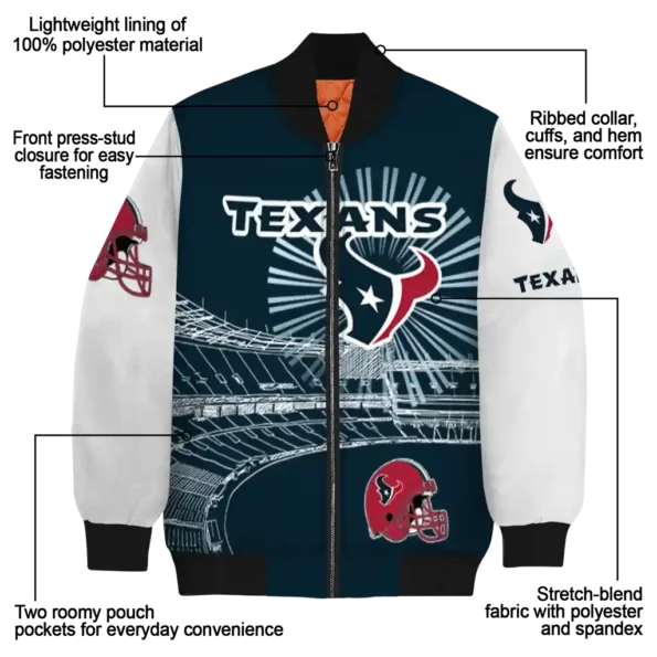 personalized houston texans ferris arena blue white bomber jacket new arrival