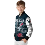 personalized houston texans ferris arena blue white bomber jacket best selling
