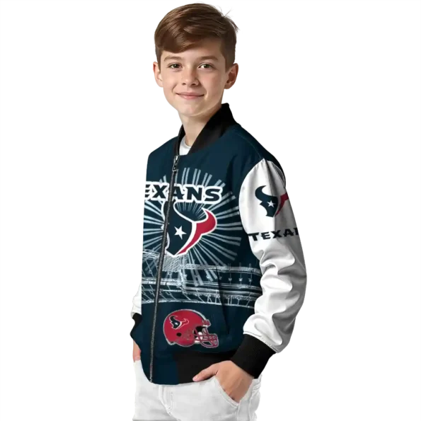 personalized houston texans ferris arena blue white bomber jacket trendy