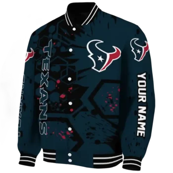 personalized houston texans hexagon cluster blue black varsity jacket best selling.webp