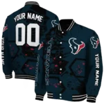 personalized houston texans hexagon cluster blue black varsity jacket best selling.webp