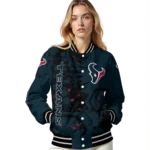 personalized houston texans hexagon cluster blue black varsity jacket best selling.webp