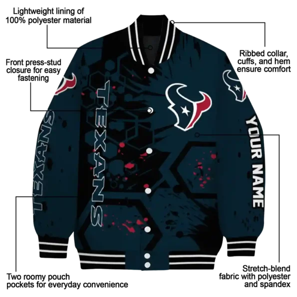 personalized houston texans hexagon cluster blue black varsity jacket new arrival.webp