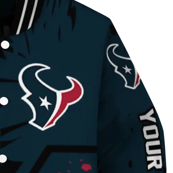 personalized houston texans hexagon cluster blue black varsity jacket premium grade.webp