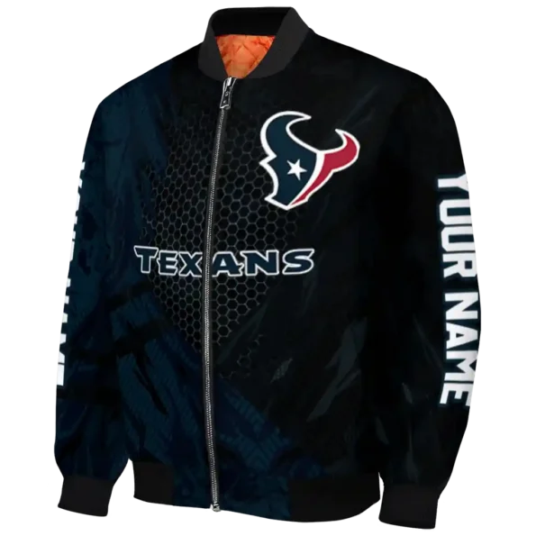 personalized houston texans hexagon mesh blue black bomber jacket best selling