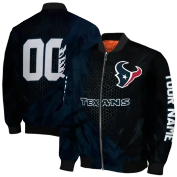 personalized houston texans hexagon mesh blue black bomber jacket fashion forward