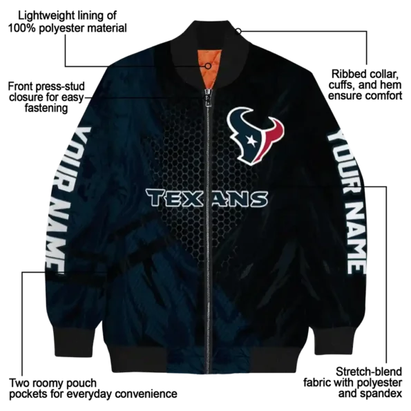 personalized houston texans hexagon mesh blue black bomber jacket new arrival