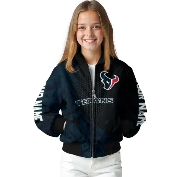 personalized houston texans hexagon mesh blue black bomber jacket top rated