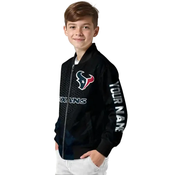 personalized houston texans hexagon mesh blue black bomber jacket trendy