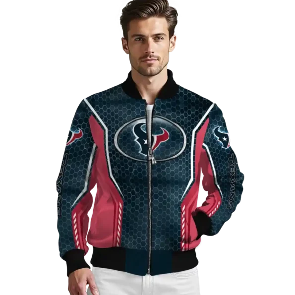 personalized houston texans power plate blue bomber jacket high quality