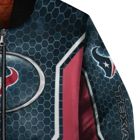personalized houston texans power plate blue bomber jacket premium grade