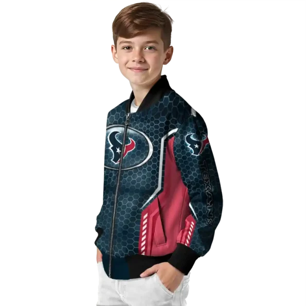 personalized houston texans power plate blue bomber jacket trendy