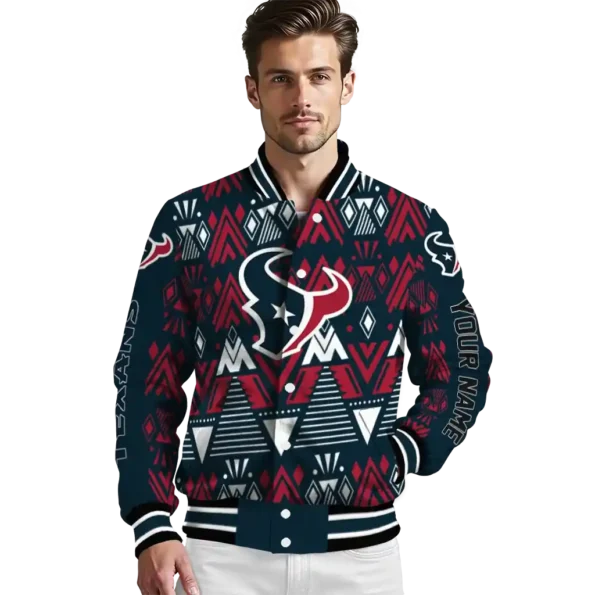 personalized houston texans pyramid shapes blue varsity jacket high quality.webp