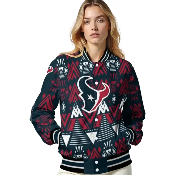 personalized houston texans pyramid shapes blue varsity jacket latest model.webp
