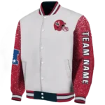 personalized houston texans speckled arms blue gray varsity jacket best selling.webp