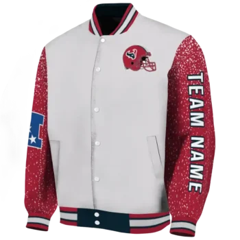 personalized houston texans speckled arms blue gray varsity jacket best selling.webp