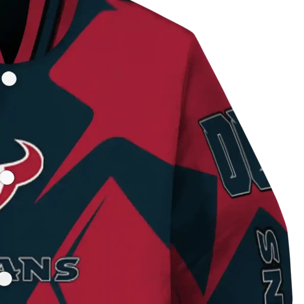 personalized houston texans spider mark blue red crocs varsity jacket premium grade.webp