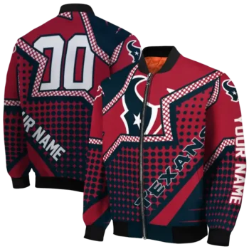 personalized houston texans star burst blue bomber jacket fashion forward