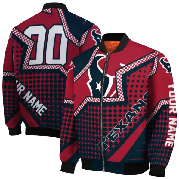 personalized houston texans star burst blue bomber jacket fashion forward