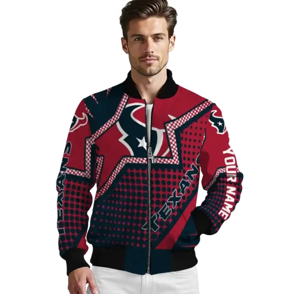personalized houston texans star burst blue bomber jacket high quality