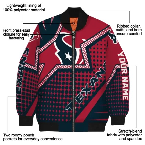 personalized houston texans star burst blue bomber jacket new arrival