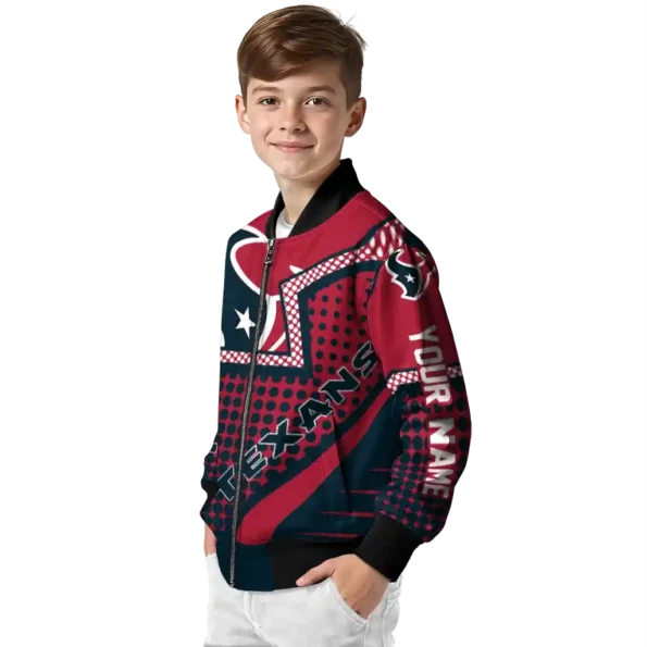 personalized houston texans star burst blue bomber jacket trendy