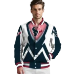 personalized houston texans v stripes blue white varsity jacket best selling.webp