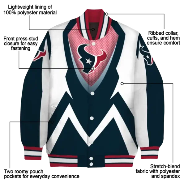 personalized houston texans v stripes blue white varsity jacket new arrival.webp