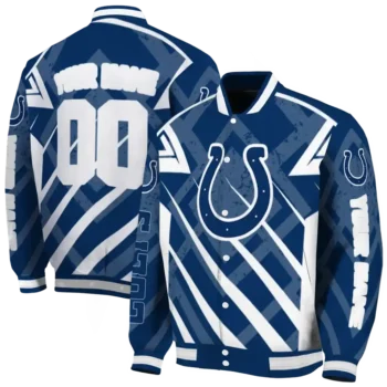personalized indianapolis colts chevron angles blue varsity jacket fashion forward.webp
