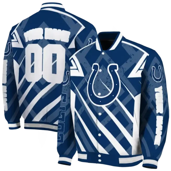 personalized indianapolis colts chevron angles blue varsity jacket fashion forward.webp
