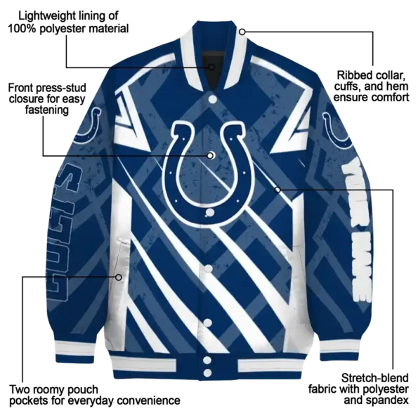 personalized indianapolis colts chevron angles blue varsity jacket new arrival.webp