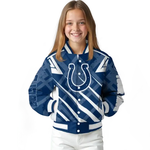 personalized indianapolis colts chevron angles blue varsity jacket top rated.webp