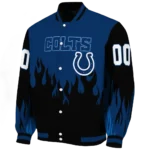 personalized indianapolis colts flame border blue black varsity jacket best selling.webp