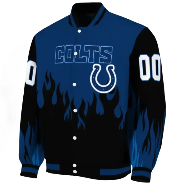 personalized indianapolis colts flame border blue black varsity jacket best selling.webp