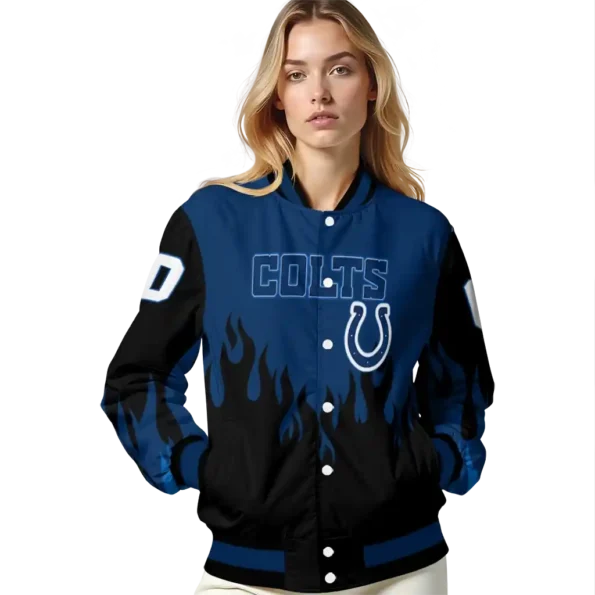 personalized indianapolis colts flame border blue black varsity jacket latest model.webp