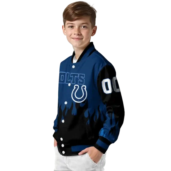 personalized indianapolis colts flame border blue black varsity jacket trendy.webp