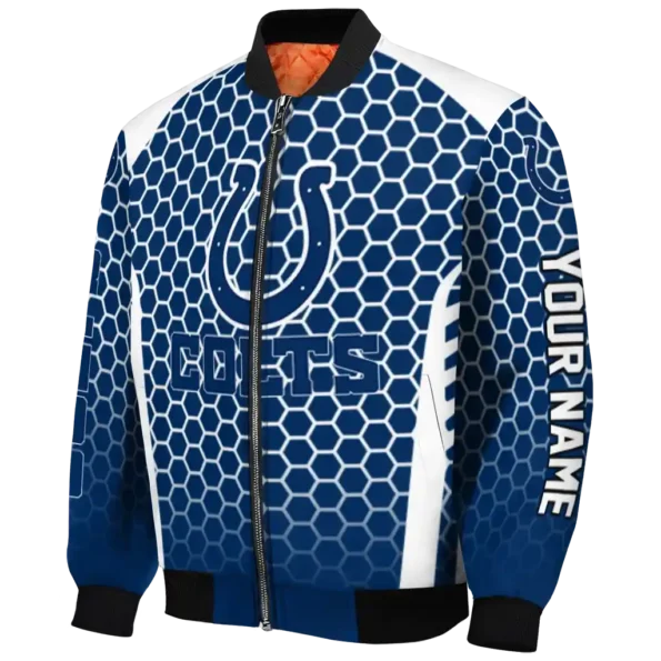 personalized indianapolis colts hexagon grid blue bomber jacket best selling