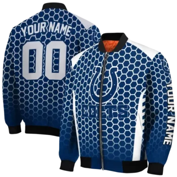 personalized indianapolis colts hexagon grid blue bomber jacket fashion forward