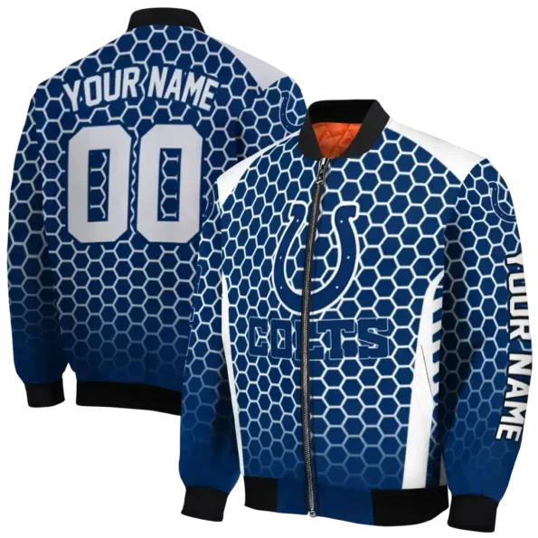 personalized indianapolis colts hexagon grid blue bomber jacket fashion forward